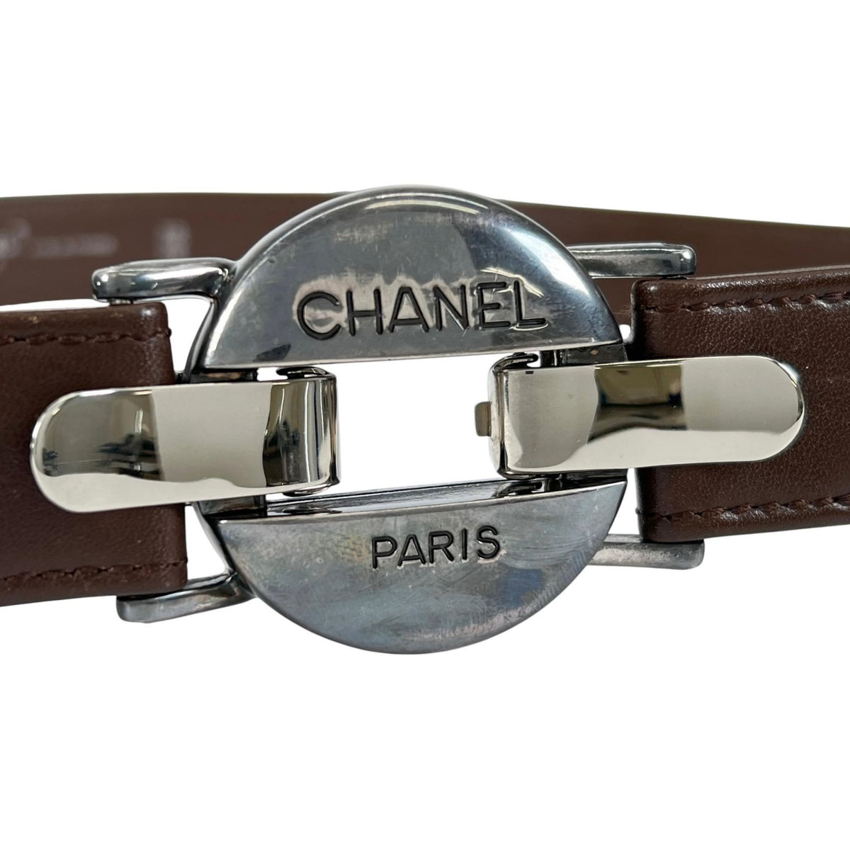 Chanel Belt Logo Circle Buckle Brown Front — view 8