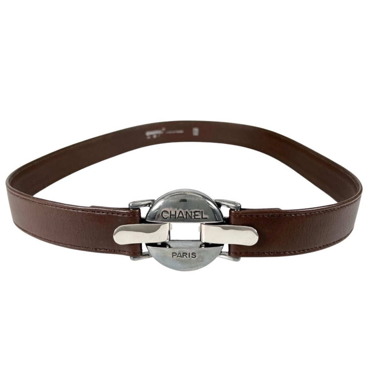 Chanel Belt Logo Circle Buckle Brown Front — view 2