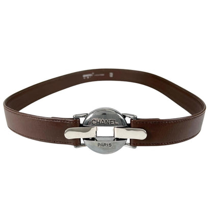 Chanel Belt Logo Circle Buckle Brown Front — view 2