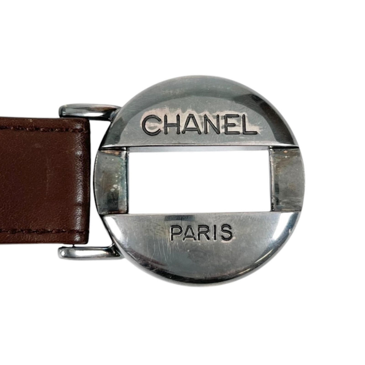 Chanel Belt Logo Circle Buckle Brown Front — view 5