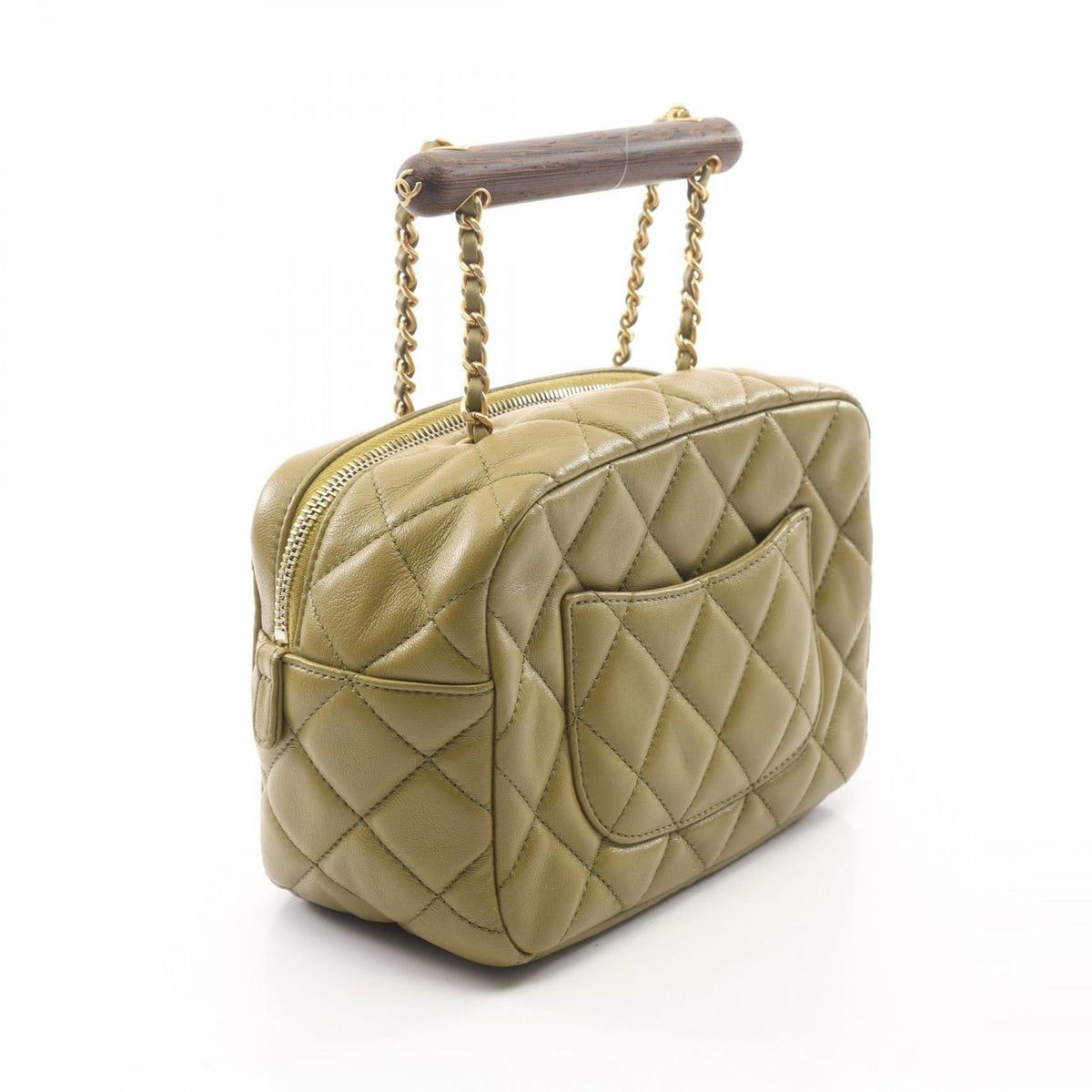 Chanel Shoulder Bag Quilted Mini Bow 2-Way Khaki Lambskin Wood Handle — view 2