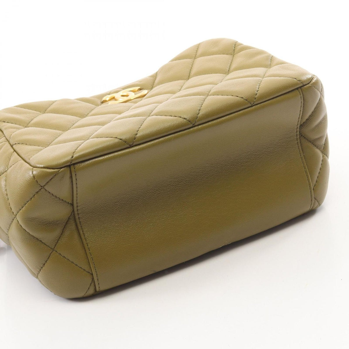 Chanel Shoulder Bag Quilted Mini Bow 2-Way Khaki Lambskin Wood Handle — view 7