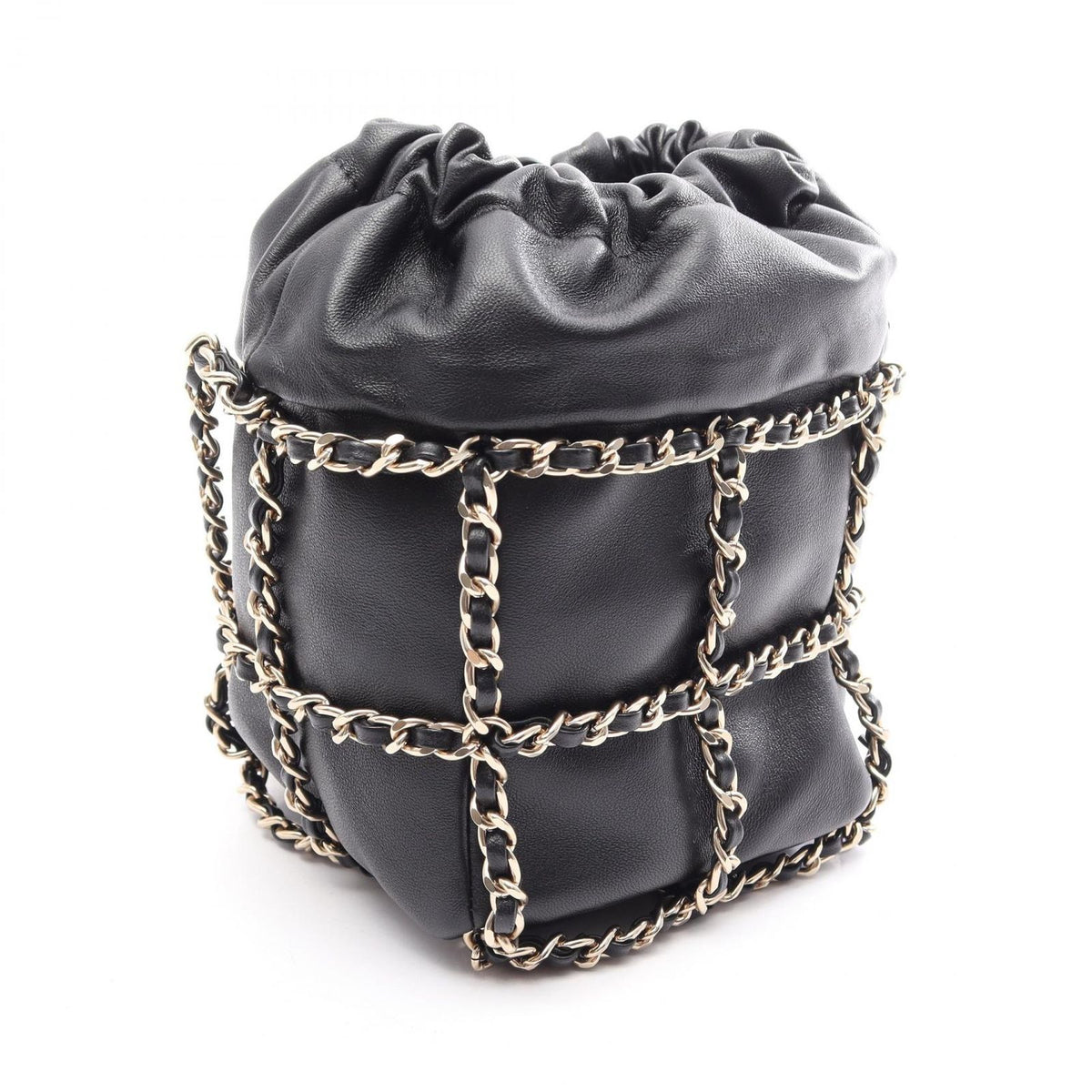 Chanel Shoulder Bag CC Logo Drawstring Black Lambskin Small — view 2