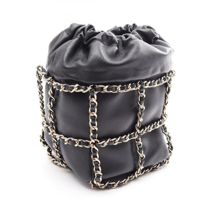 Chanel Shoulder Bag CC Logo Drawstring Black Lambskin Small — view 2