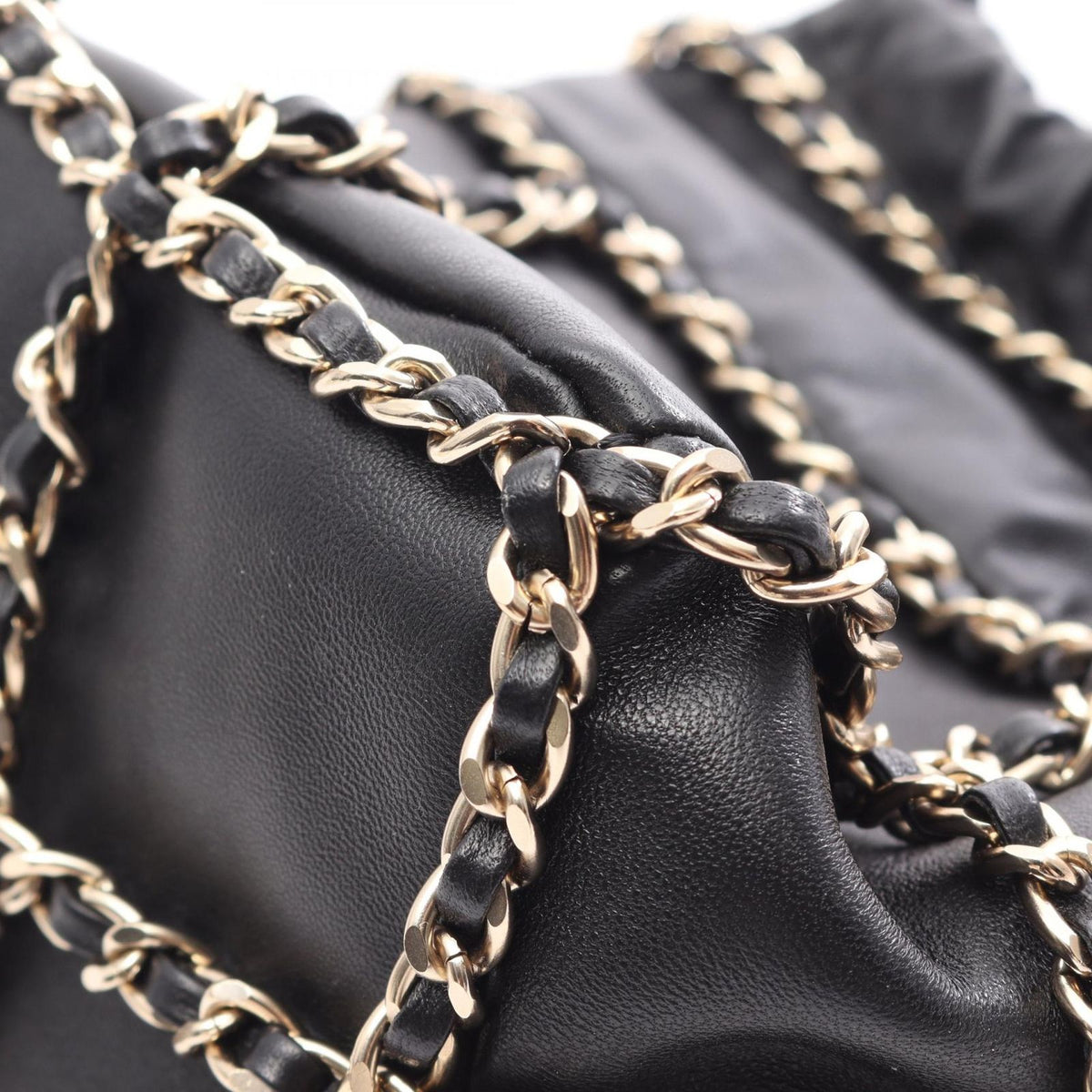 Chanel Shoulder Bag CC Logo Drawstring Black Lambskin Small — view 6