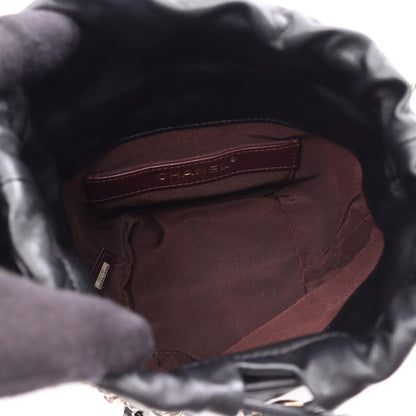 Chanel Shoulder Bag CC Logo Drawstring Black Lambskin Small — view 3