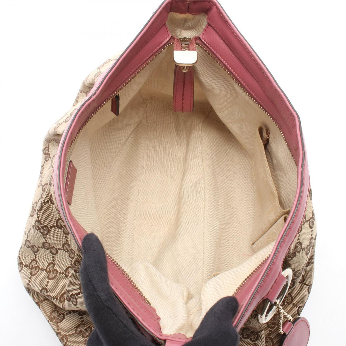 Gucci Shoulder Bag Beige Pink Canvas Leather GG Suki — view 3