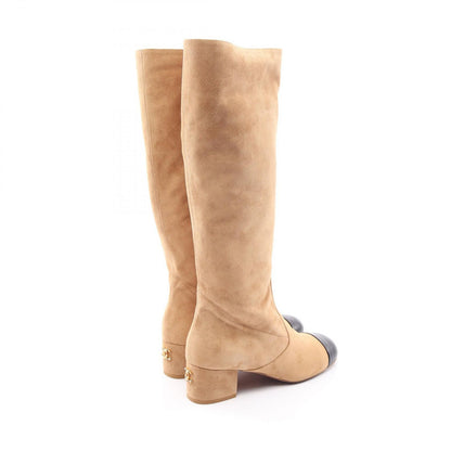 Chanel Boots CC Logo Long Beige Suede Leather — view 2