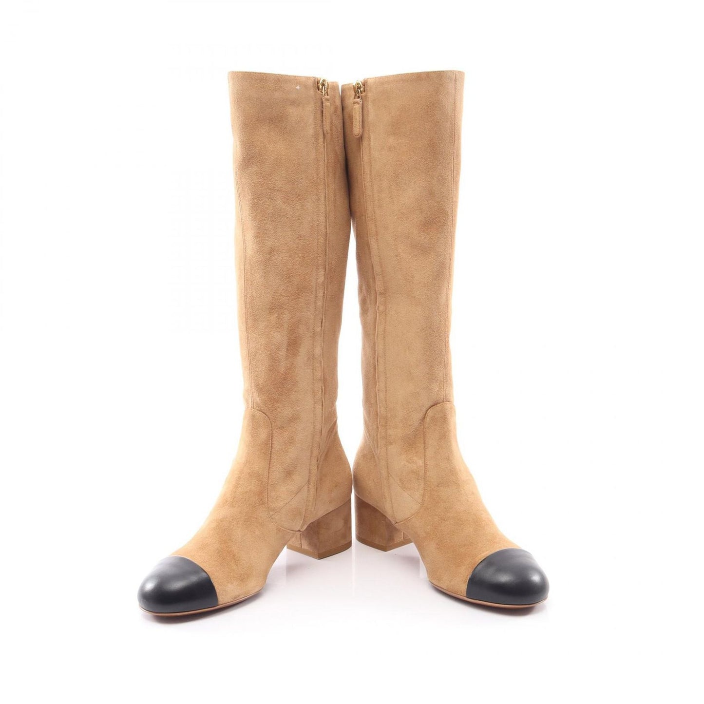 Chanel Boots CC Logo Long Beige Suede Leather — view 3