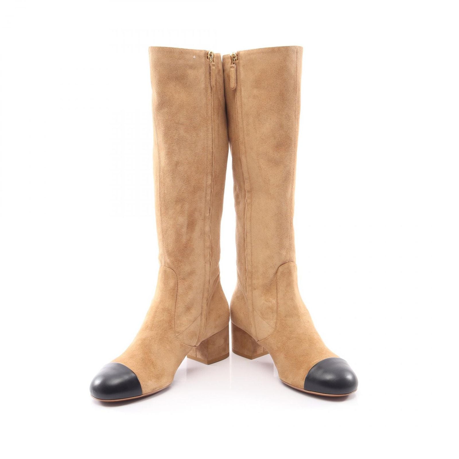 Chanel Boots CC Logo Long Beige Suede Leather — view 3
