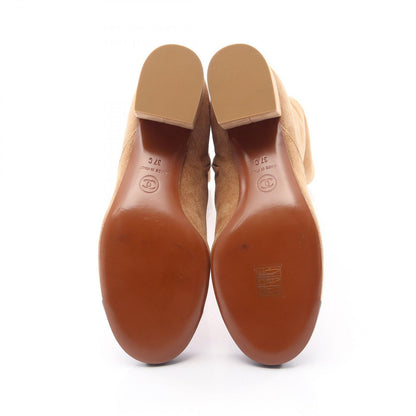 Chanel Boots CC Logo Long Beige Suede Leather — view 4