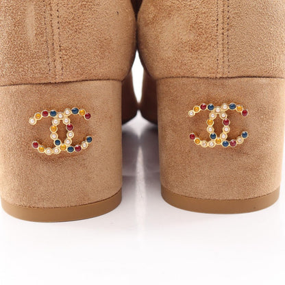 Chanel Boots CC Logo Long Beige Suede Leather — view 7