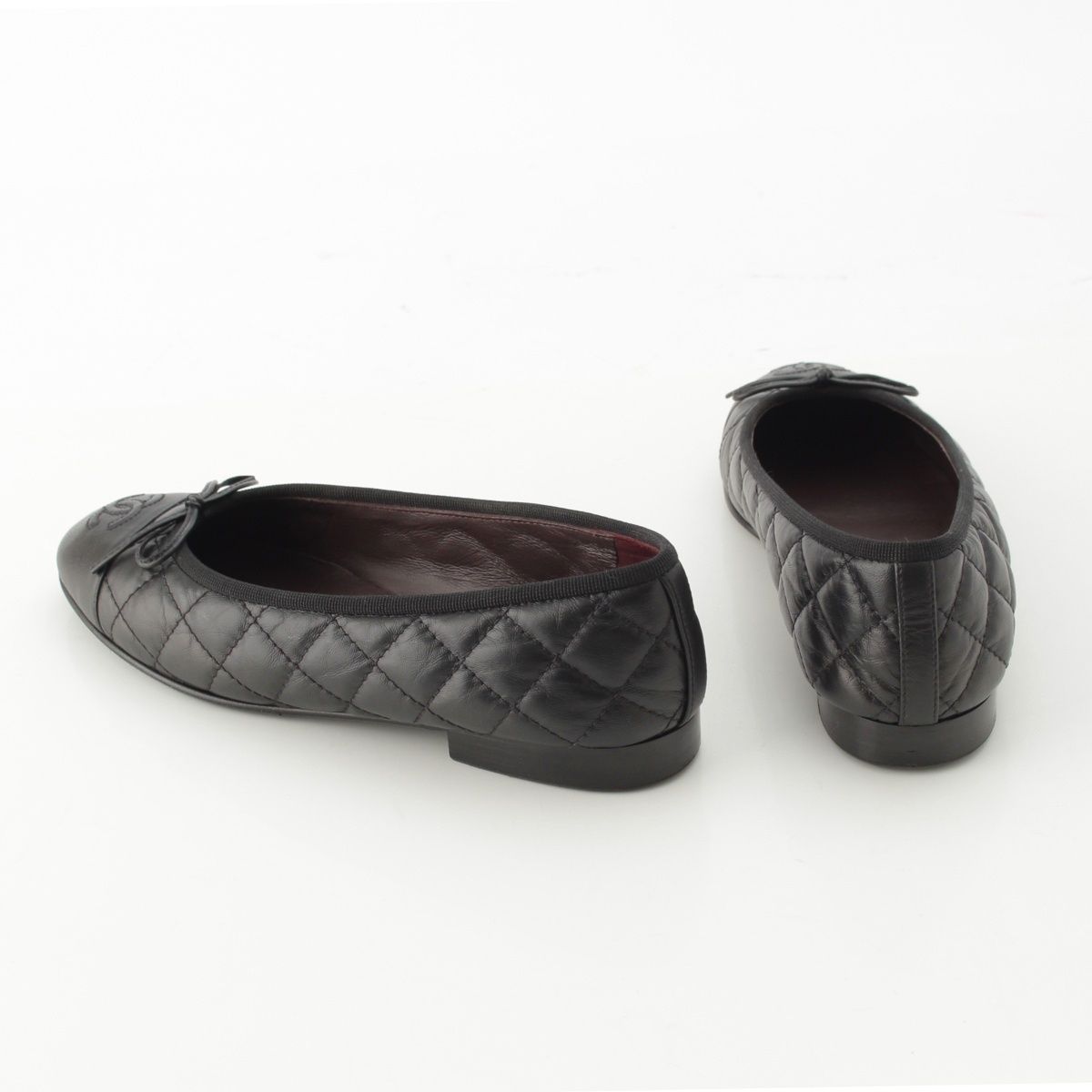 Chanel Leather CC Logo Quilted Ballerina Flat Pumps Shoes Black 35c — view 4