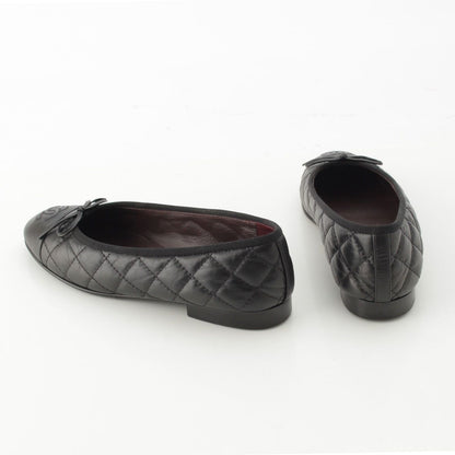 Chanel Leather CC Logo Quilted Ballerina Flat Pumps Shoes Black 35c — view 4