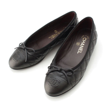 Chanel Leather CC Logo Quilted Ballerina Flat Pumps Shoes Black 35c