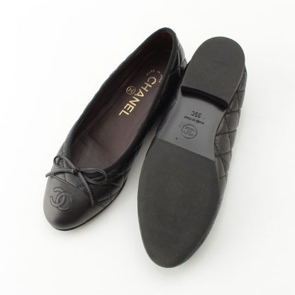 Chanel Leather CC Logo Quilted Ballerina Flat Pumps Shoes Black 35c — view 5