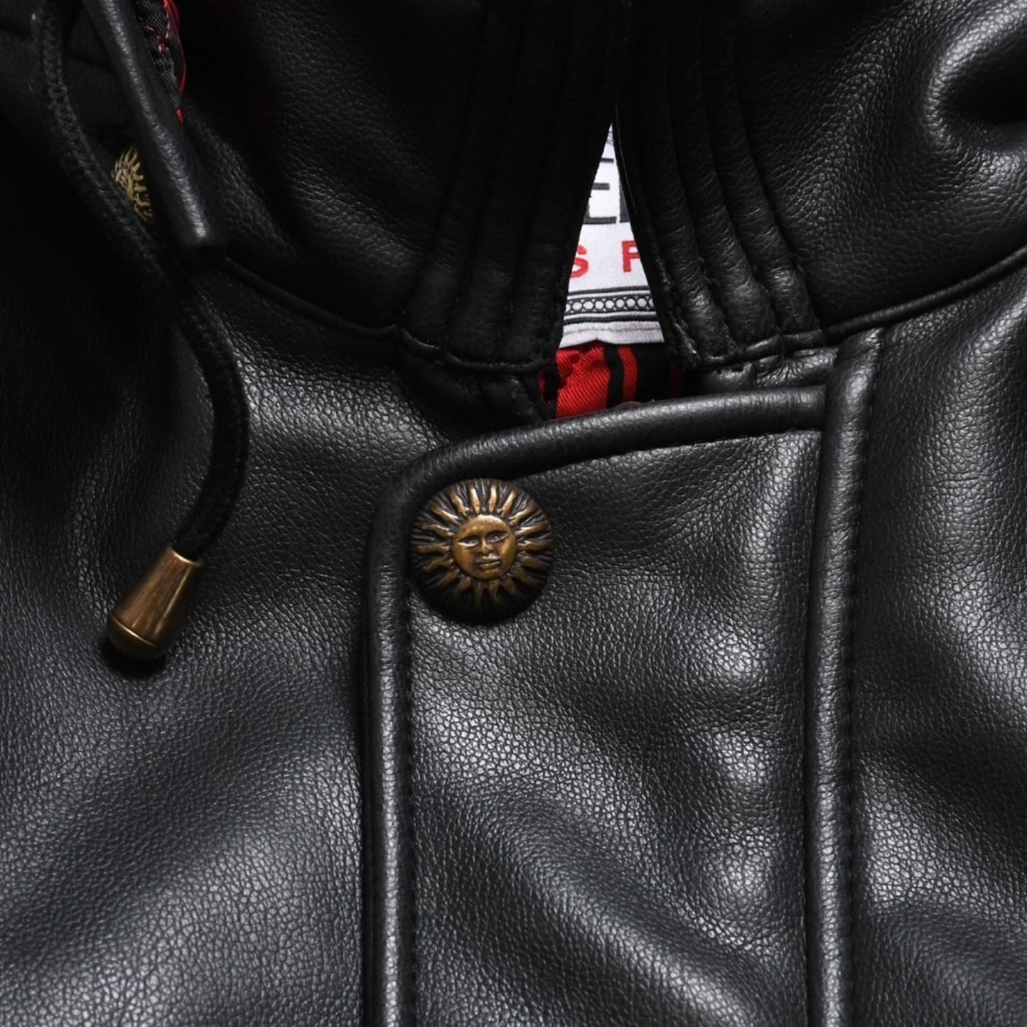 Versace Sport Faux Leather Footed Jacket Black Red Checked Stripe Pattern Gold — view 7