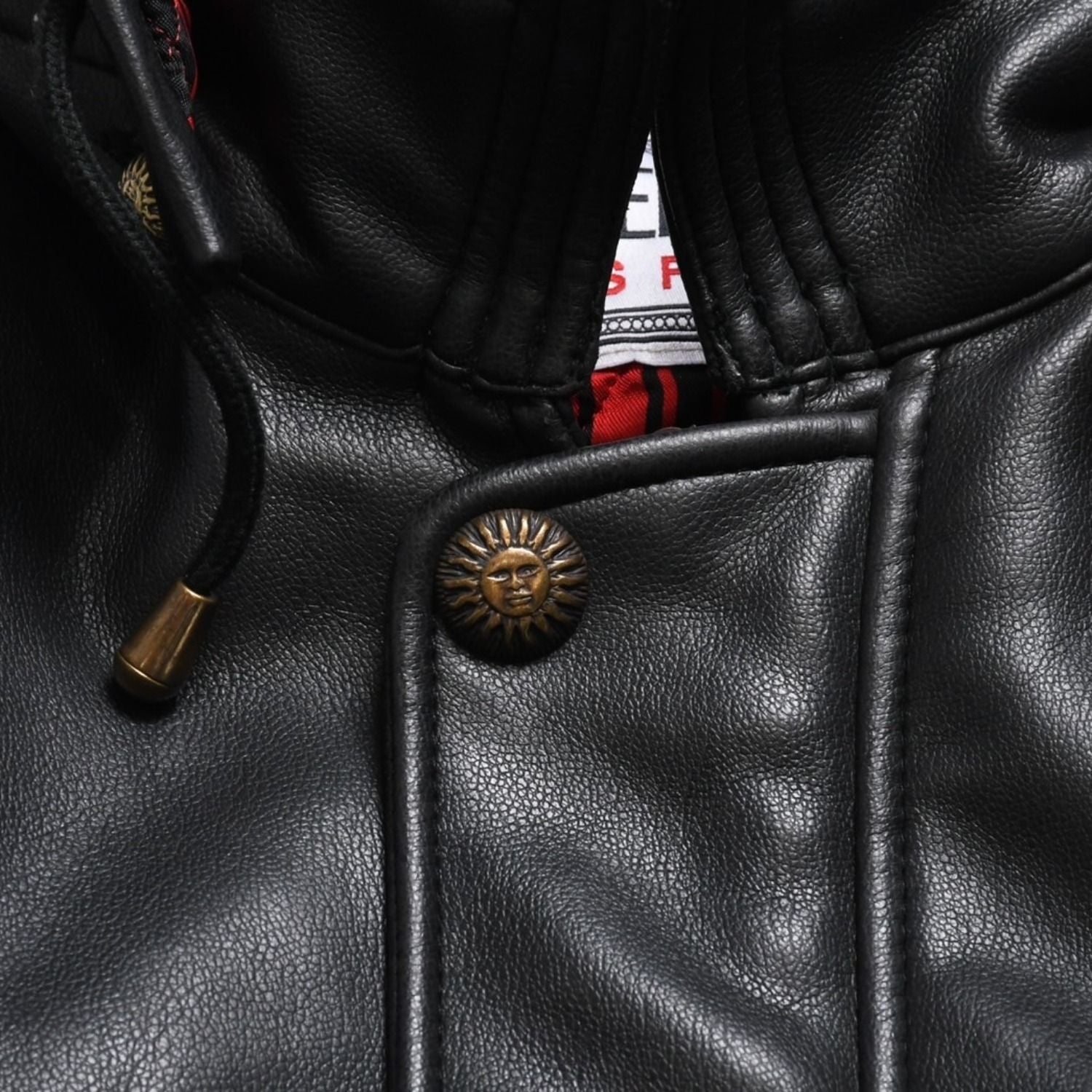 Versace Sport Faux Leather Footed Jacket Black Red Checked Stripe Pattern Gold — view 7