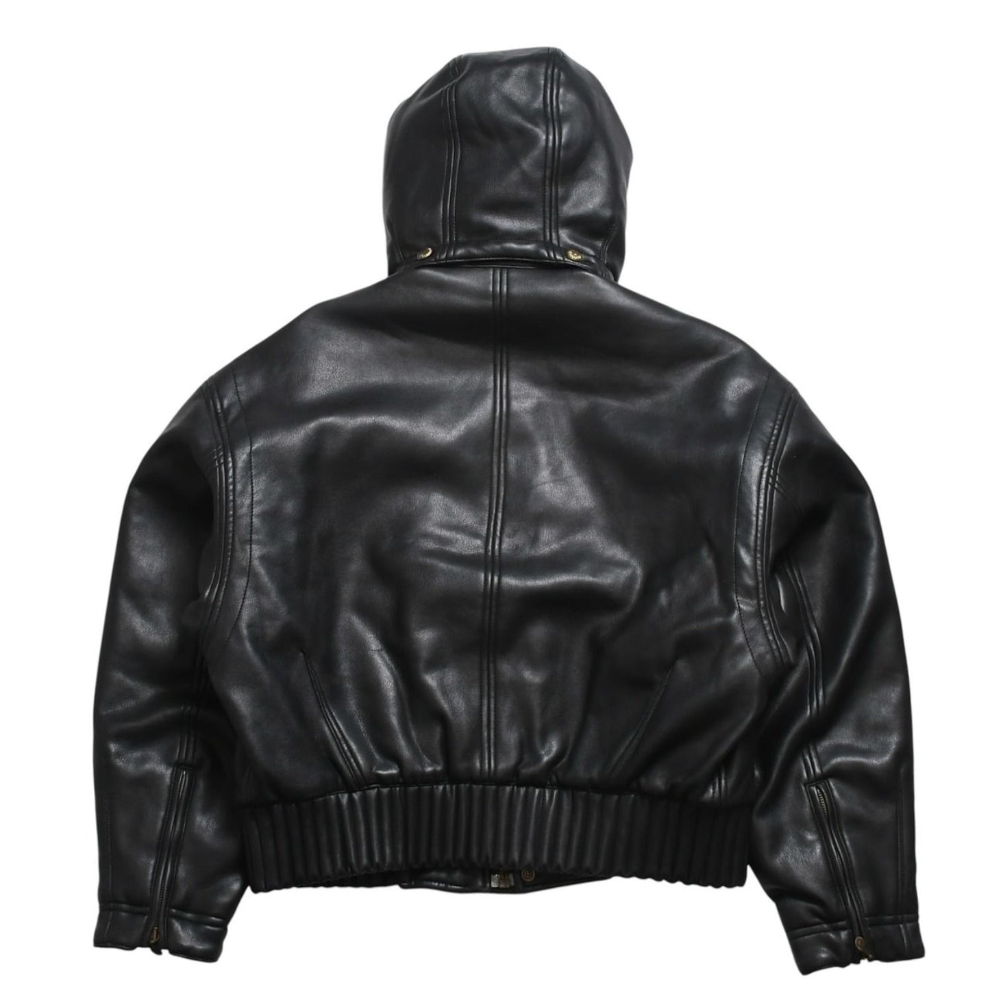 Versace Sport Faux Leather Footed Jacket Black Red Checked Stripe Pattern Gold — view 2