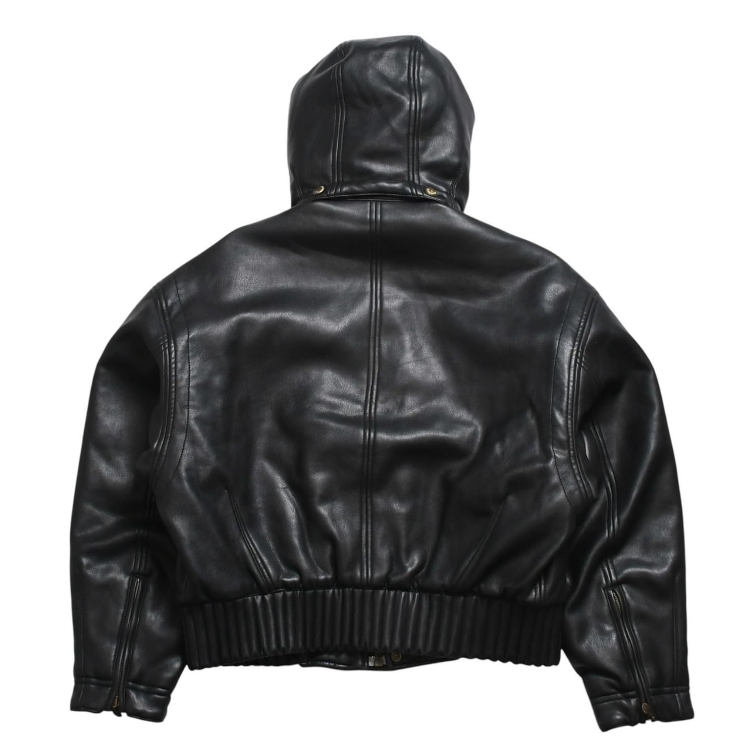 Versace Sport Faux Leather Footed Jacket Black Red Checked Stripe Pattern Gold — view 2