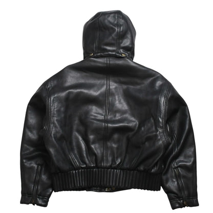 Versace Sport Faux Leather Footed Jacket Black Red Checked Stripe Pattern Gold — view 2