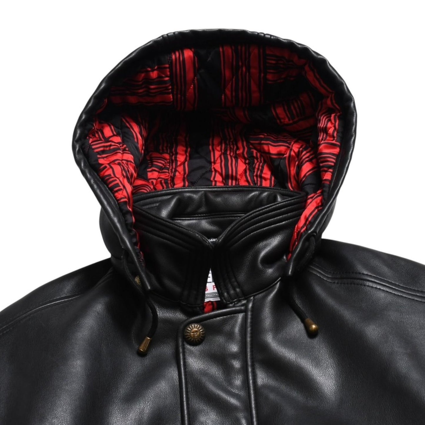 Versace Sport Faux Leather Footed Jacket Black Red Checked Stripe Pattern Gold — view 3