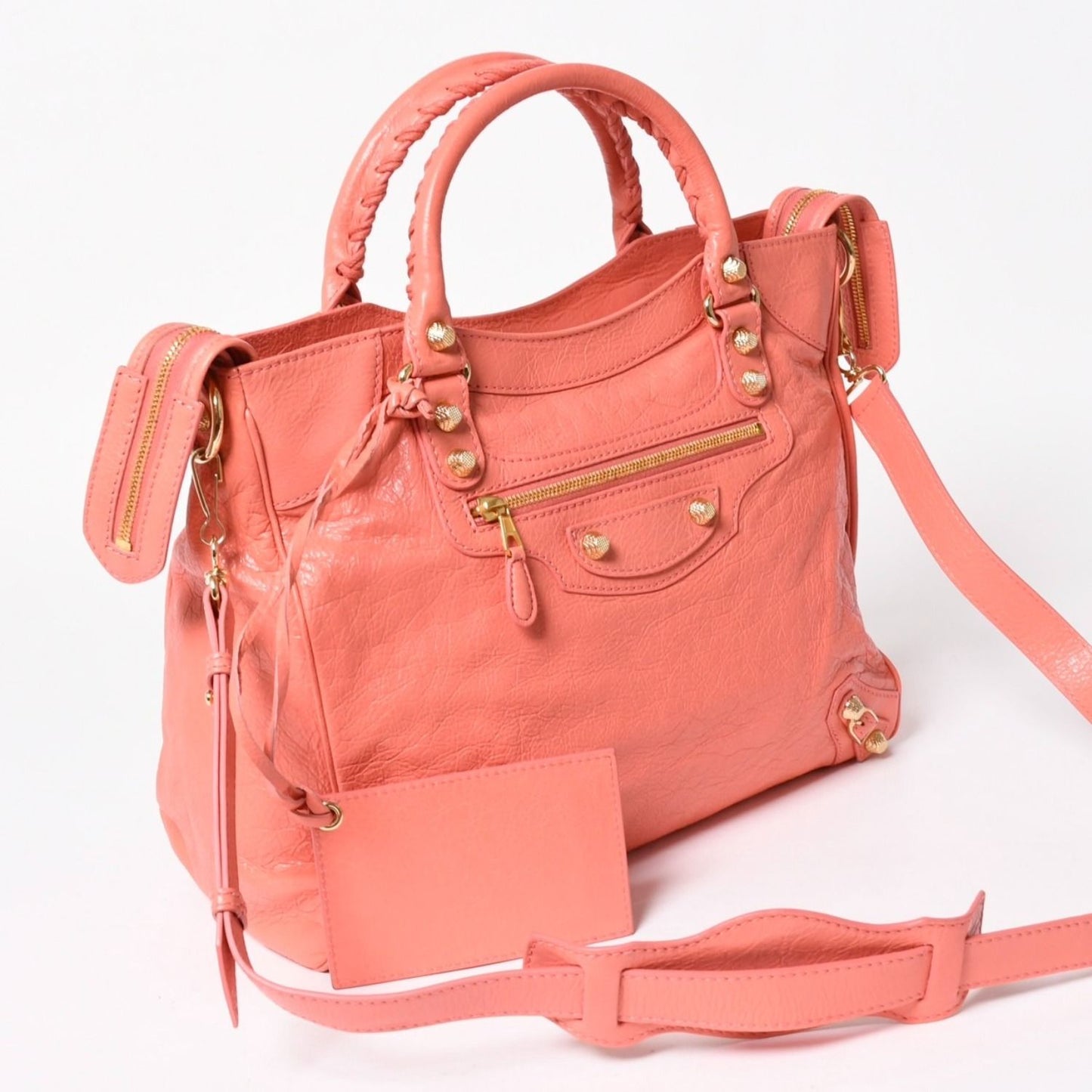 Balenciaga the Velo Shoulder Handbag 2-Way Leather Champagne Gold Pink — view 3