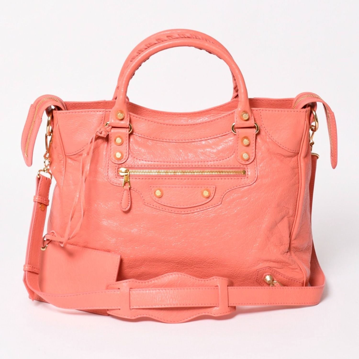Balenciaga the Velo Shoulder Handbag 2-Way Leather Champagne Gold Pink