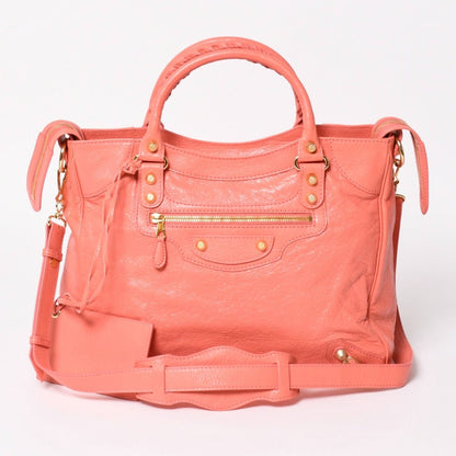 Balenciaga the Velo Shoulder Handbag 2-Way Leather Champagne Gold Pink