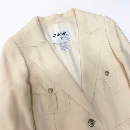 Chanel Vintage Safari Jacket 4 Pockets CC Logo Ivory — view 5