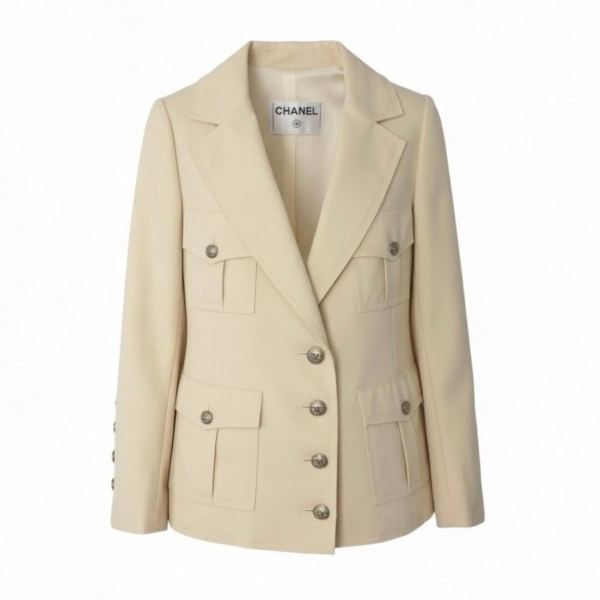 Chanel Vintage Safari Jacket 4 Pockets CC Logo Ivory