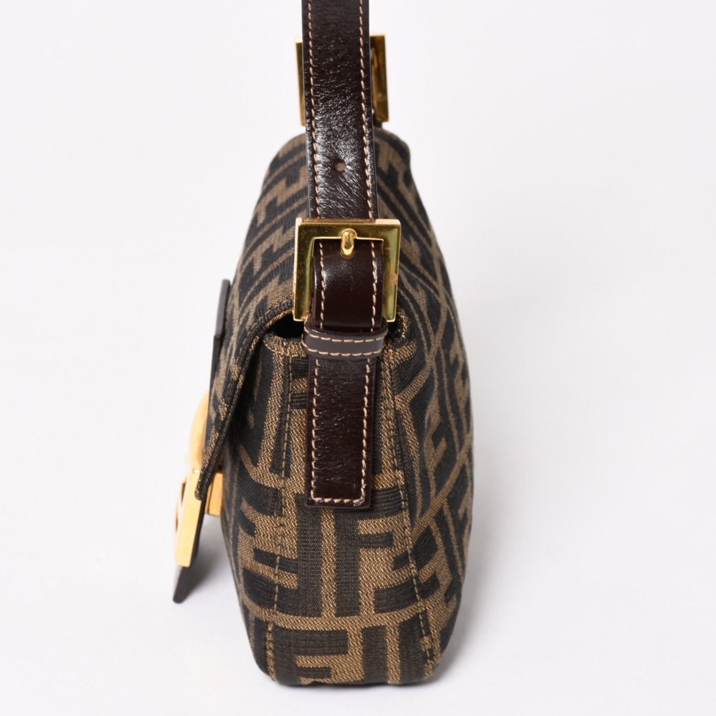 Fendi Bag Handbag Gold Zucca Pattern Canvas FF Buckle — view 4