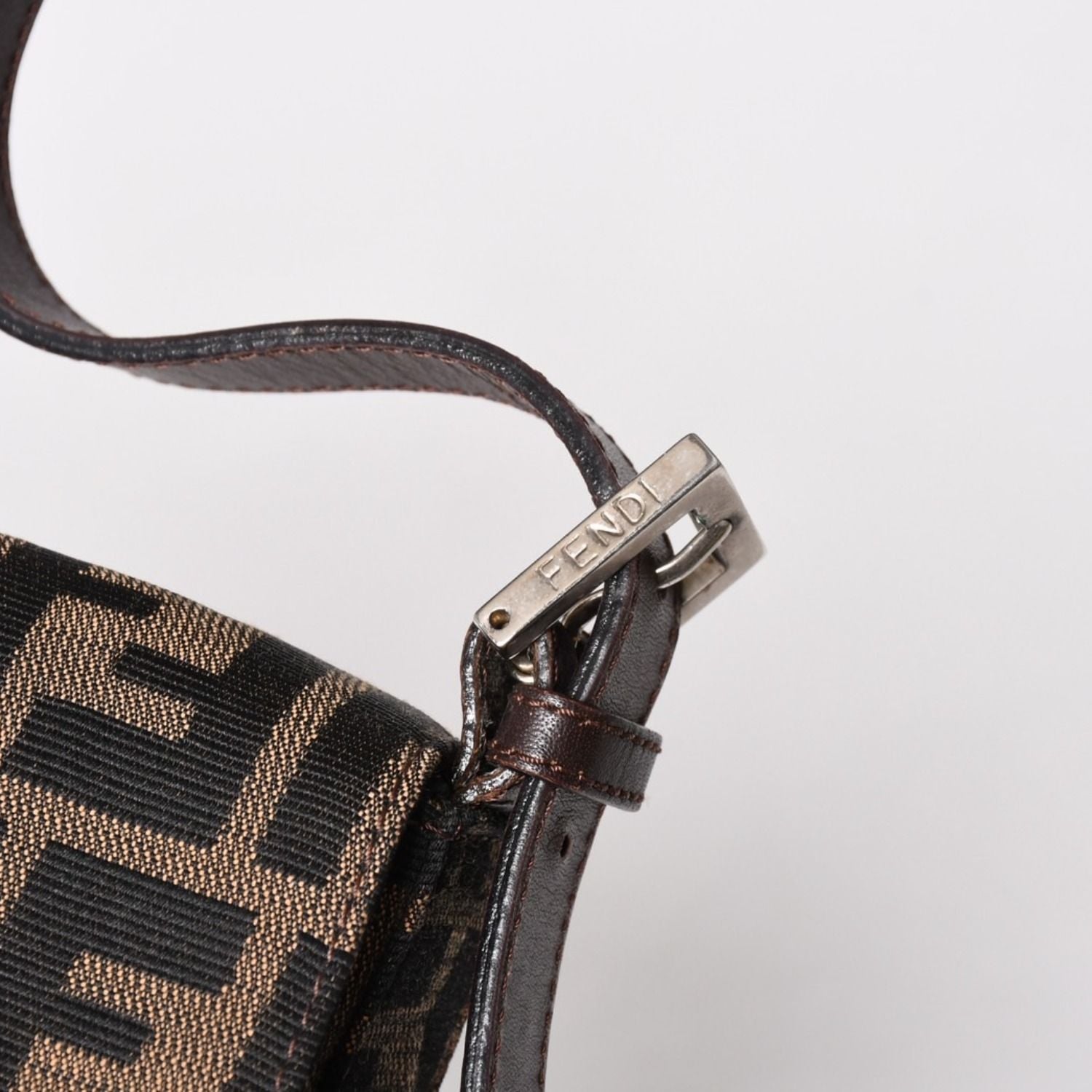 Fendi Mamma Baguette Bag Canvas Leather Brown Zucca Pattern Silver — view 6