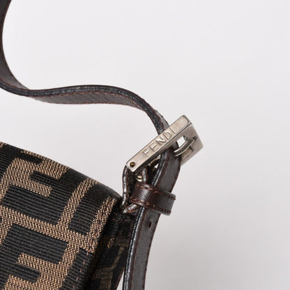 Fendi Mamma Baguette Bag Canvas Leather Brown Zucca Pattern Silver — view 6