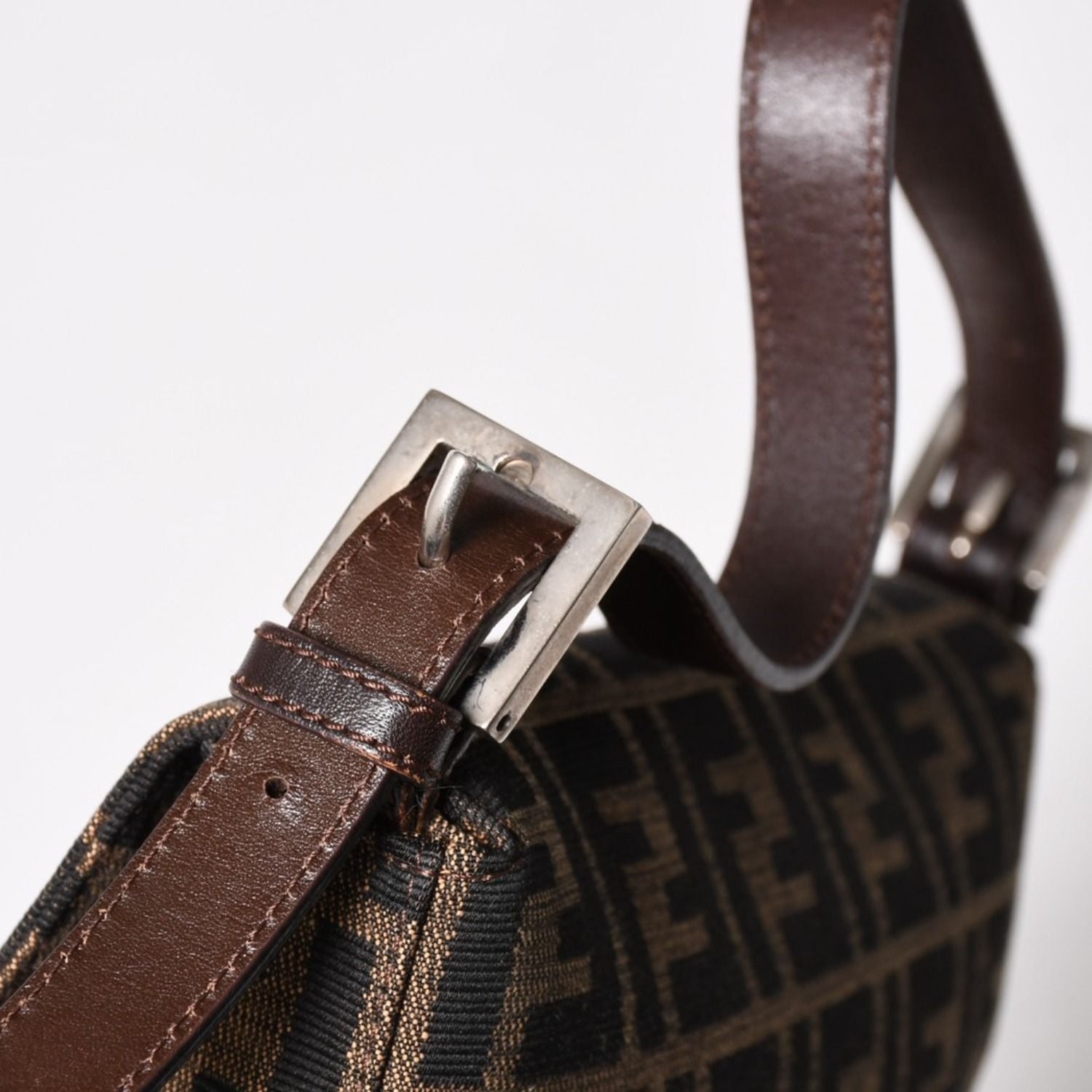 Fendi Mamma Baguette Bag Canvas Leather Brown Zucca Pattern Silver — view 7