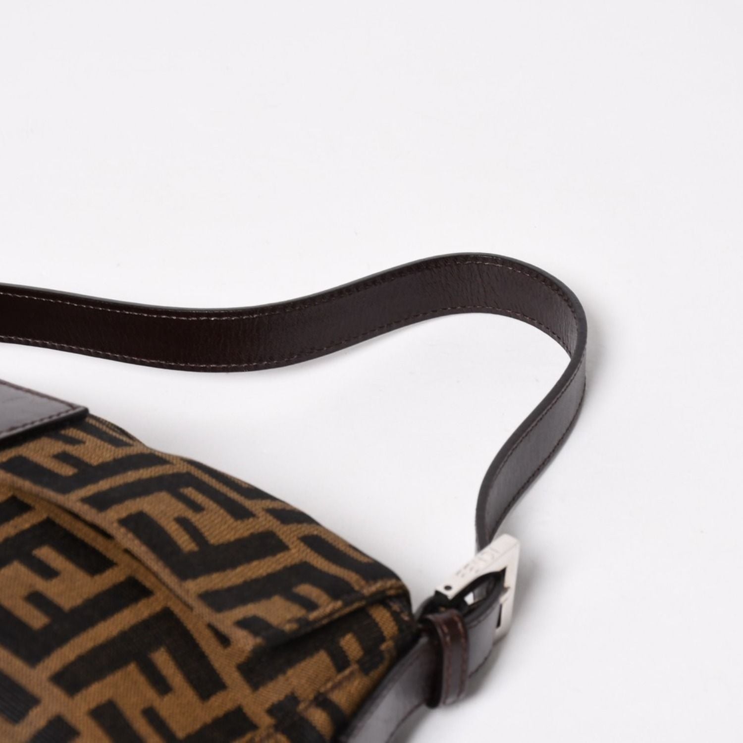 Fendi Mamma Baguette Bag Zucca Pattern All Over Print Brown Canvas Leather Silver — view 7
