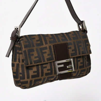Fendi Mamma Baguette Bag Zucca Pattern All Over Print Brown Canvas Leather Silver — view 3