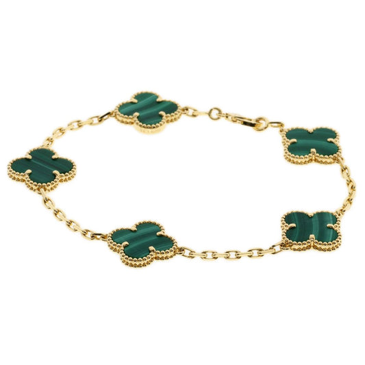 Van Cleef & Arpels Vintage Alhambra Malachite Bracelet 18K Yellow Gold