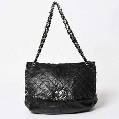 Chanel S Flap Chain Shoulder Bag CC Logo Calfskin Black Silver