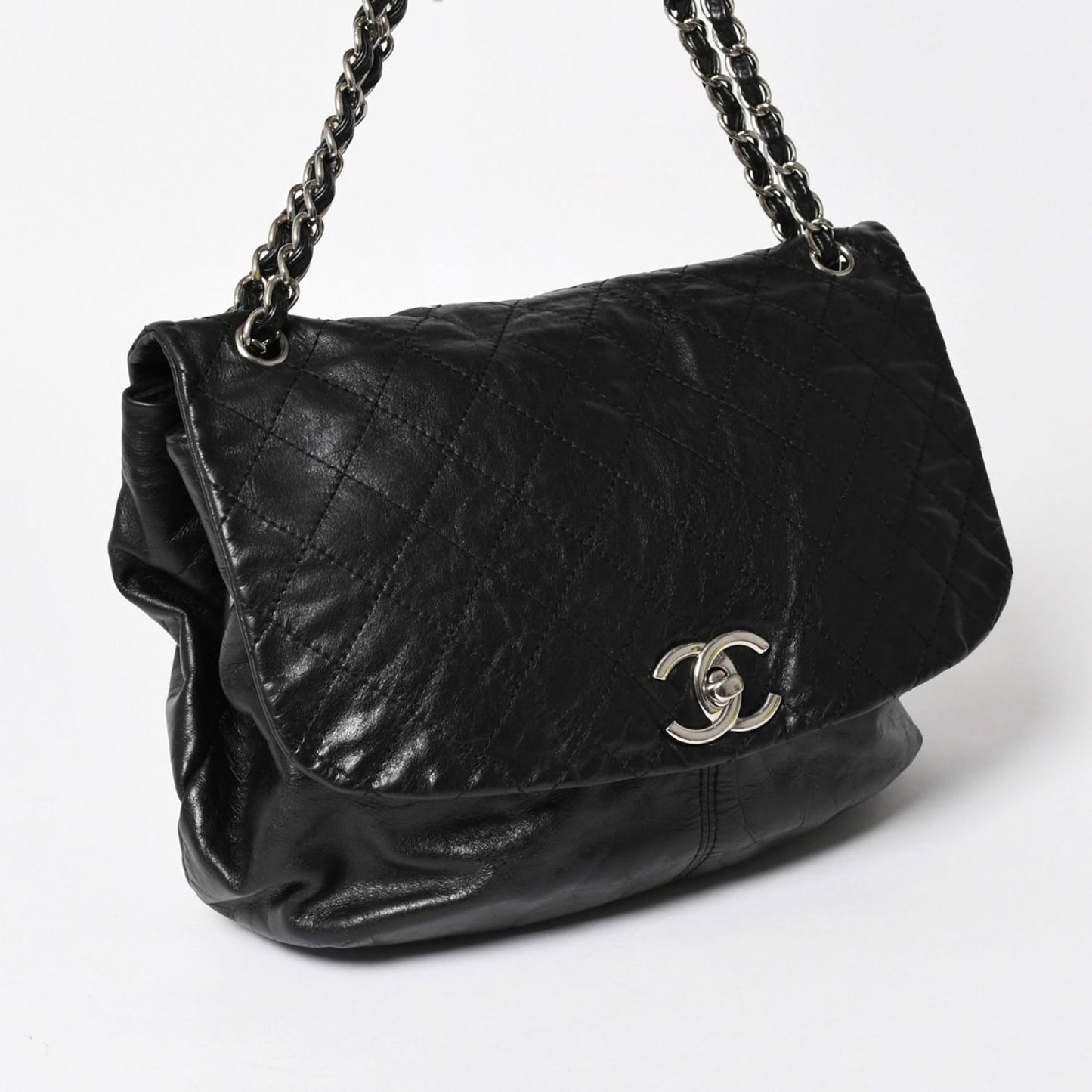 Chanel S Flap Chain Shoulder Bag CC Logo Calfskin Black Silver — view 3