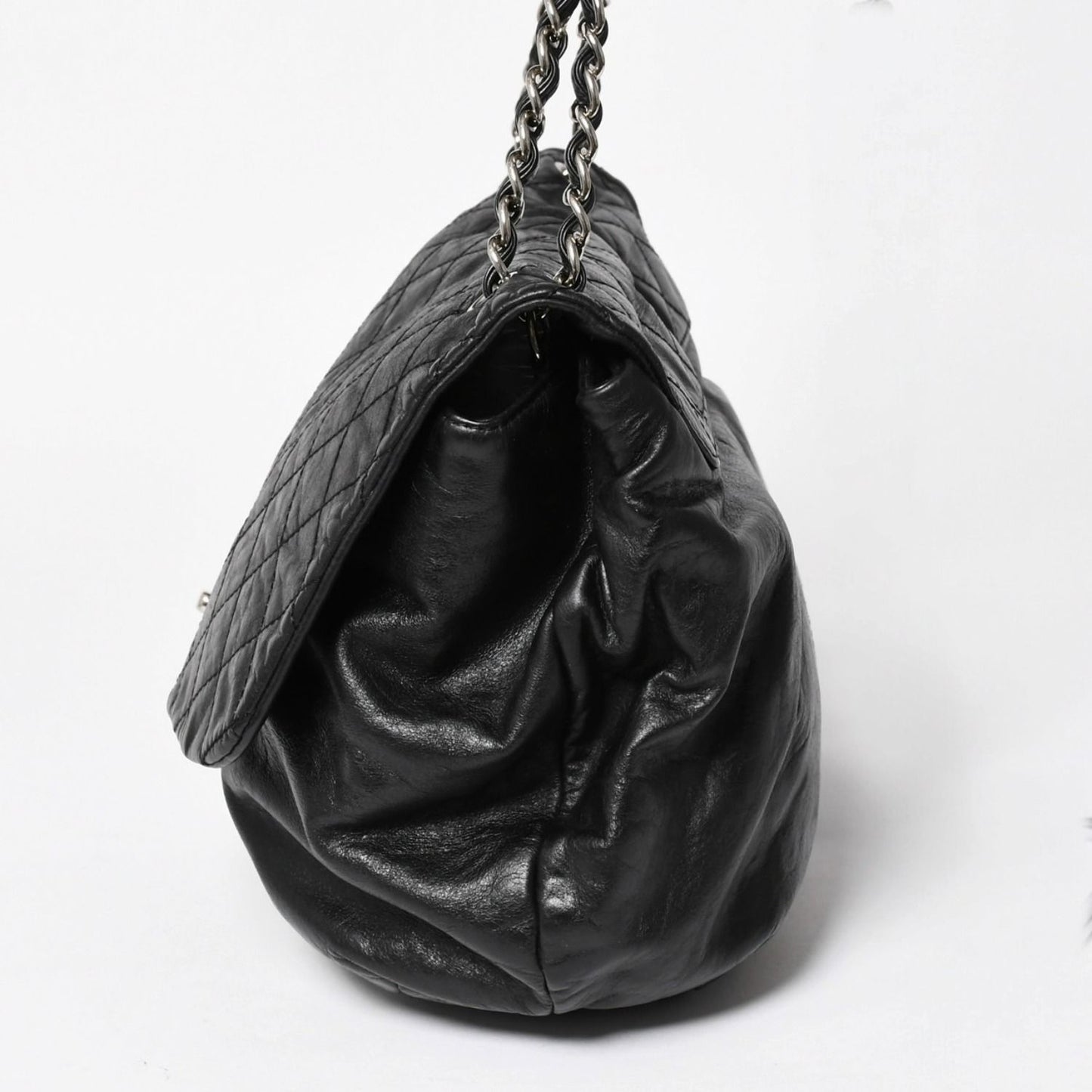Chanel S Flap Chain Shoulder Bag CC Logo Calfskin Black Silver — view 4