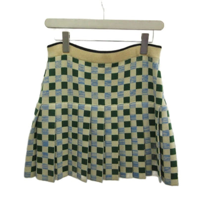 Miu Miu Miu Knit Skirt Mini Wool 40 White Multicolor Checkerboard Pleated PP — view 2