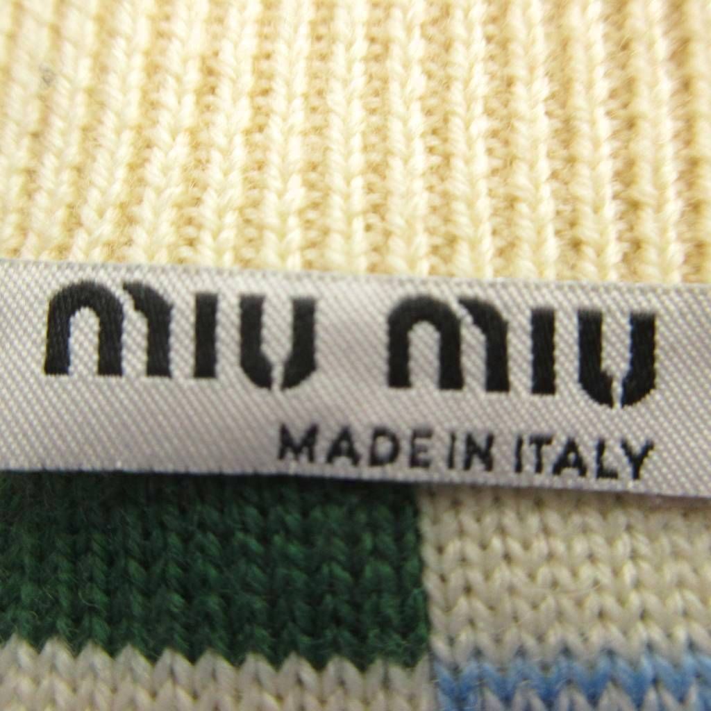 Miu Miu Miu Knit Skirt Mini Wool 40 White Multicolor Checkerboard Pleated PP — view 3
