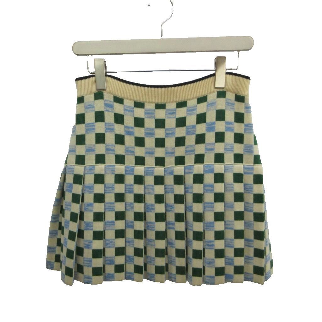 Miu Miu Miu Knit Skirt Mini Wool 40 White Multicolor Checkerboard Pleated PP