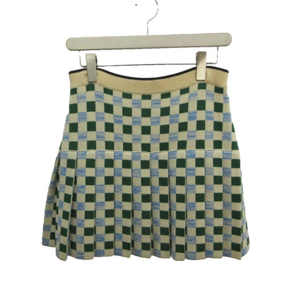 Miu Miu Miu Knit Skirt Mini Wool 40 White Multicolor Checkerboard Pleated PP