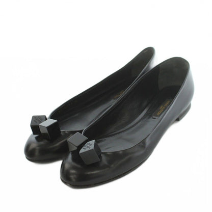 Louis Vuitton Pumps Low Heels Round Toe Leather Cube Motif Black 36