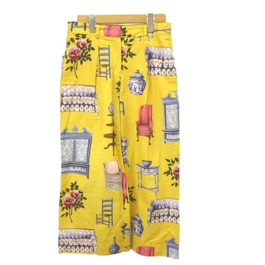 Max Mara Weekend Line Wide Pants Cotton 44 Yellow All Over Pattern Long YU