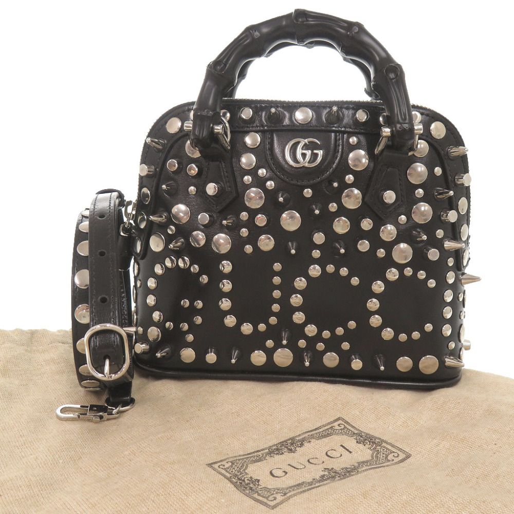 Gucci Diana Bamboo Studs Leather Black 2-Way Shoulder Bag — view 2