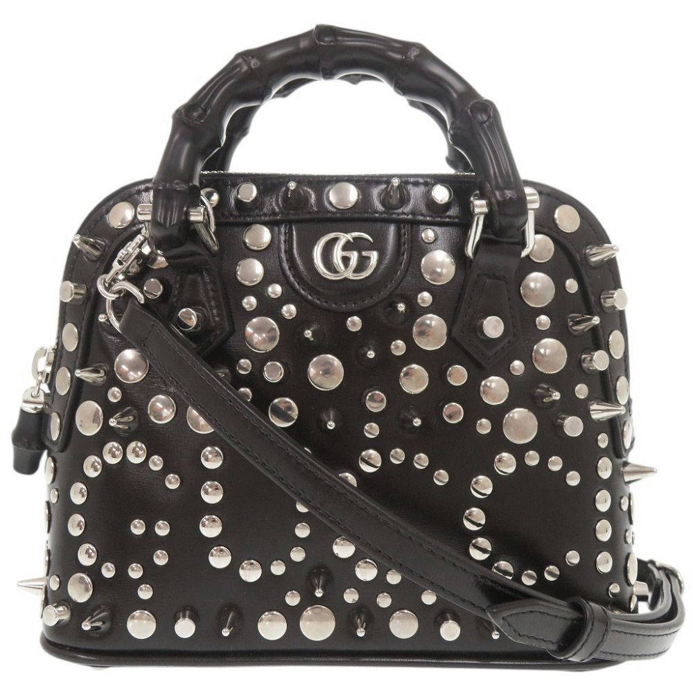 Gucci Diana Bamboo Studs Leather Black 2-Way Shoulder Bag