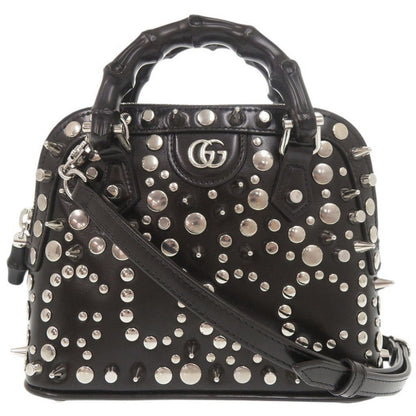 Gucci Diana Bamboo Studs Leather Black 2-Way Shoulder Bag